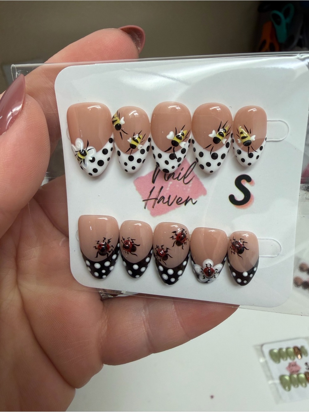 Nude Polka Dot Bee & Ladybug Press-On Nails - Kids Accessories